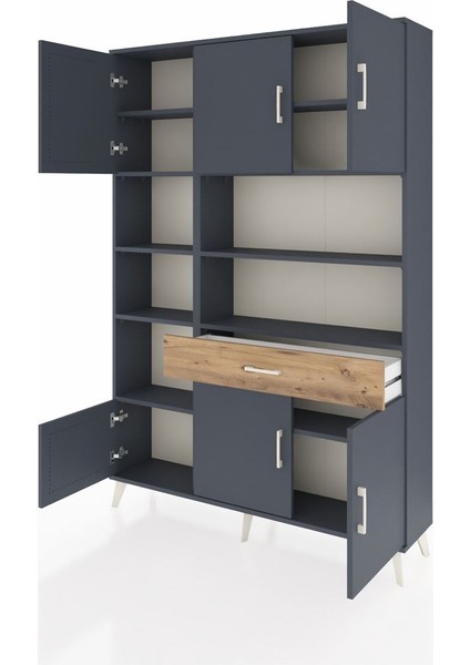 Arges Dolap 10 Raflı Tek Çekmeceli 6 Kapaklı 132X30X195 Antrasit-Antrasit/çam modelleri