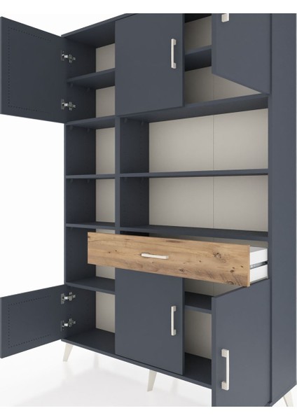 Arges Dolap 10 Raflı Tek Çekmeceli 6 Kapaklı 132X30X195 Antrasit-Antrasit/çam fırsatları