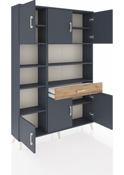 Arges Dolap 10 Raflı Tek Çekmeceli 6 Kapaklı 132X30X195 Antrasit-Antrasit/çam indirimleri