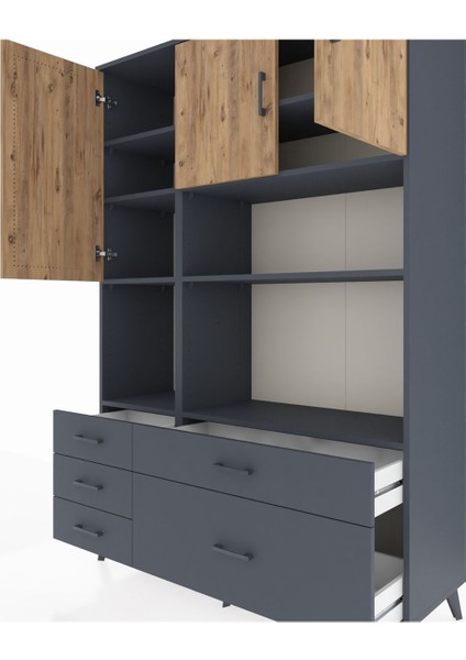 Hyperion Dolap 8 Raflı 5 Çekmeceli 3 Kapaklı 132X44X195 Antrasit-Çam/antrasit fırsatları