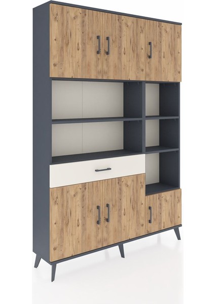 Arges Dolap 10 Raflı Tek Çekmeceli 6 Kapaklı 132X30X195 Antrasit-Çam/aytaşı fiyatları