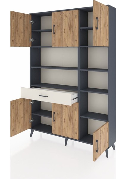 Arges Dolap 10 Raflı Tek Çekmeceli 6 Kapaklı 132X30X195 Antrasit-Çam/aytaşı modelleri