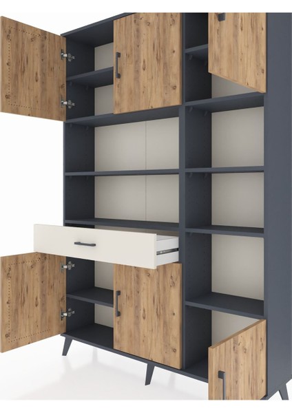 Arges Dolap 10 Raflı Tek Çekmeceli 6 Kapaklı 132X30X195 Antrasit-Çam/aytaşı fırsatları
