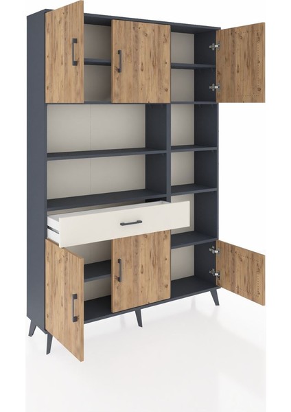 Arges Dolap 10 Raflı Tek Çekmeceli 6 Kapaklı 132X30X195 Antrasit-Çam/aytaşı indirimleri