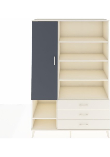 Hyperion Dolap 9 Raflı 3 Çekmeceli Tek Kapaklı 132X44X195 Aytaşı-Antrasit/aytaşı