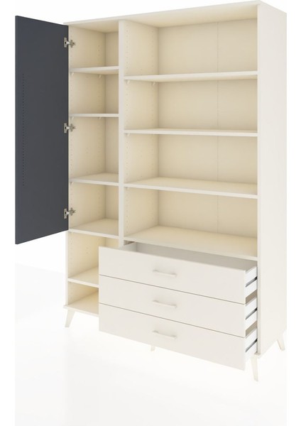 Hyperion Dolap 9 Raflı 3 Çekmeceli Tek Kapaklı 132X44X195 Aytaşı-Antrasit/aytaşı modelleri