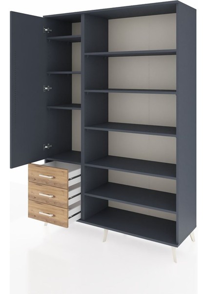 Hyperion Dolap 9 Raflı 3 Çekmeceli 3 Kapaklı 132X44X195 Antrasit-Antrasit/çam modelleri