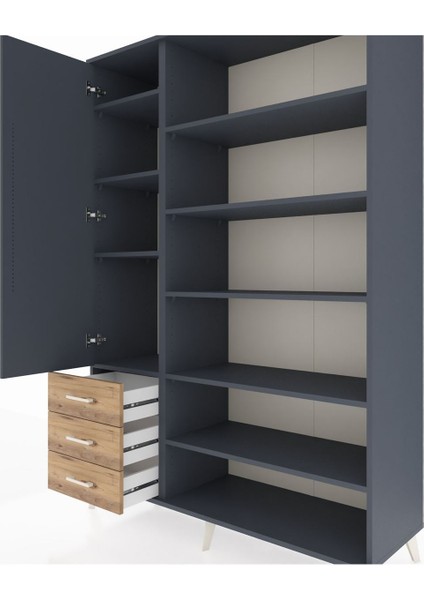 Hyperion Dolap 9 Raflı 3 Çekmeceli 3 Kapaklı 132X44X195 Antrasit-Antrasit/çam fırsatları