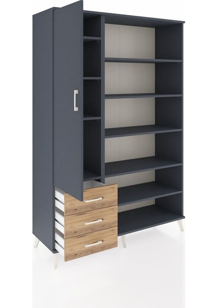 Hyperion Dolap 9 Raflı 3 Çekmeceli 3 Kapaklı 132X44X195 Antrasit-Antrasit/çam indirimleri