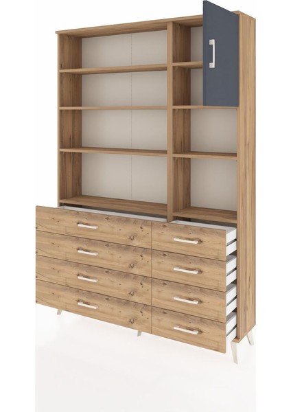 Arges Dolap 8 Raflı 8 Çekmeceli Tek Kapaklı 132X30X195 Çam-Antrasit/çam modelleri