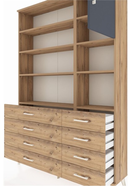 Arges Dolap 8 Raflı 8 Çekmeceli Tek Kapaklı 132X30X195 Çam-Antrasit/çam fırsatları