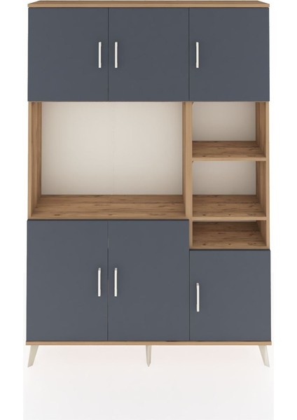 Arges Dolap 10 Raflı 6 Kapaklı 132X30X195 Çam-Antrasit/çam