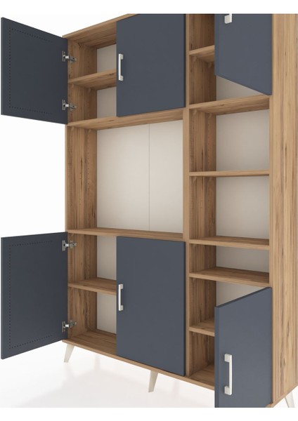 Arges Dolap 10 Raflı 6 Kapaklı 132X30X195 Çam-Antrasit/çam fırsatları