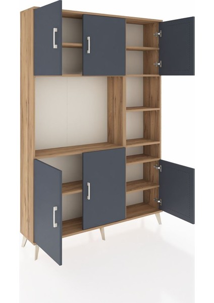 Arges Dolap 10 Raflı 6 Kapaklı 132X30X195 Çam-Antrasit/çam indirimleri