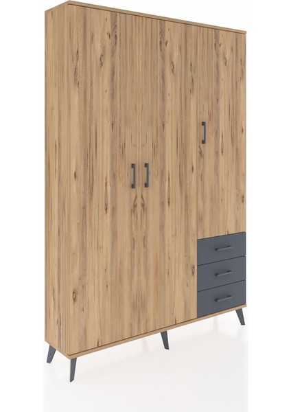 Arges Dolap 6 Raflı 3 Çekmeceli Tek Askılı 132X30X195 Çam-Çam/antrasit fiyatları