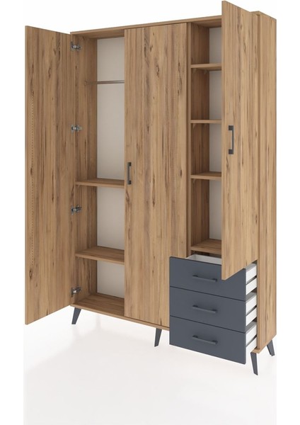 Arges Dolap 6 Raflı 3 Çekmeceli Tek Askılı 132X30X195 Çam-Çam/antrasit modelleri