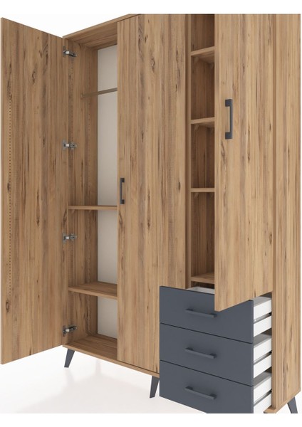 Arges Dolap 6 Raflı 3 Çekmeceli Tek Askılı 132X30X195 Çam-Çam/antrasit fırsatları