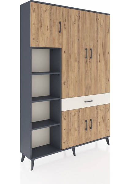 Arges Dolap 8 Raflı Tek Çekmeceli 5 Kapaklı 132X30X195 Antrasit-Çam/aytaşı fiyatları