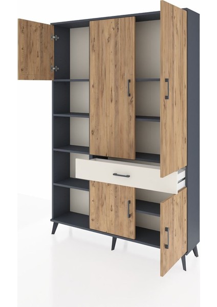 Arges Dolap 8 Raflı Tek Çekmeceli 5 Kapaklı 132X30X195 Antrasit-Çam/aytaşı modelleri