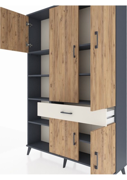Arges Dolap 8 Raflı Tek Çekmeceli 5 Kapaklı 132X30X195 Antrasit-Çam/aytaşı fırsatları