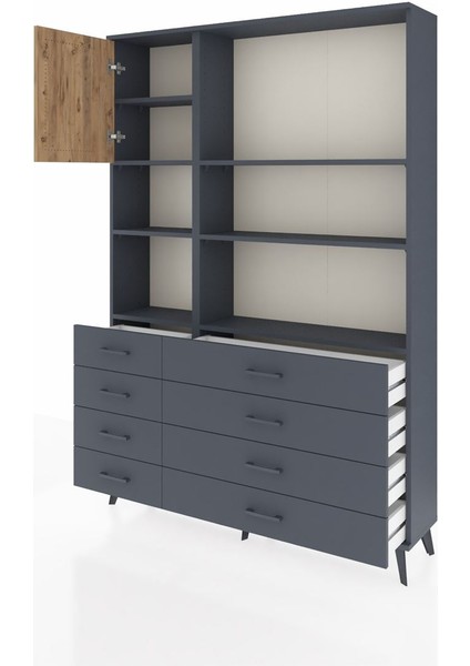 Arges Dolap 7 Raflı 8 Çekmeceli Tek Kapaklı 132X30X195 Antrasit-Çam/antrasit modelleri