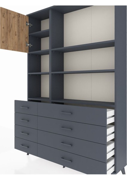 Arges Dolap 7 Raflı 8 Çekmeceli Tek Kapaklı 132X30X195 Antrasit-Çam/antrasit fırsatları