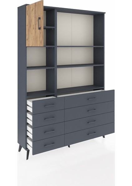 Arges Dolap 7 Raflı 8 Çekmeceli Tek Kapaklı 132X30X195 Antrasit-Çam/antrasit indirimleri
