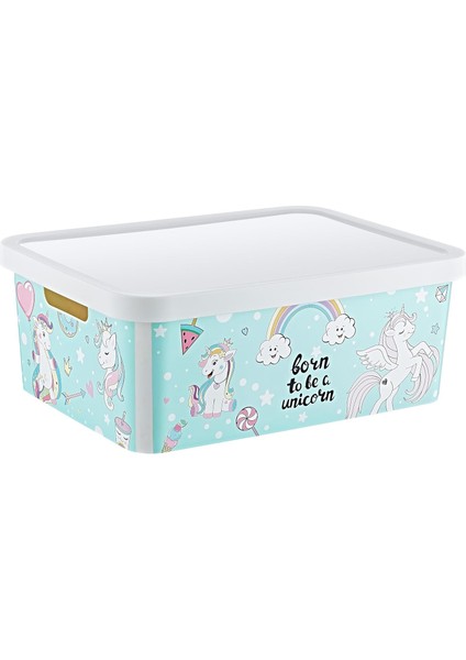 Stafi Desenli Çok Amaçlı Kapaklı Kutu 12 Lt Unicorn