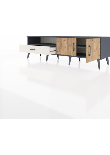 Hyperion Tv Ünitesi 2 Raflı Tek Çekmeceli 2 Kapaklı 176X44X51 Antrasit-Çam/aytaşı modelleri