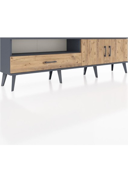 Arges Tv Ünitesi 2 Raflı Tek Çekmeceli 2 Kapaklı 176X30X51 Antrasit-Çam/çam fiyatları