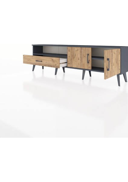 Arges Tv Ünitesi 2 Raflı Tek Çekmeceli 2 Kapaklı 176X30X51 Antrasit-Çam/çam modelleri