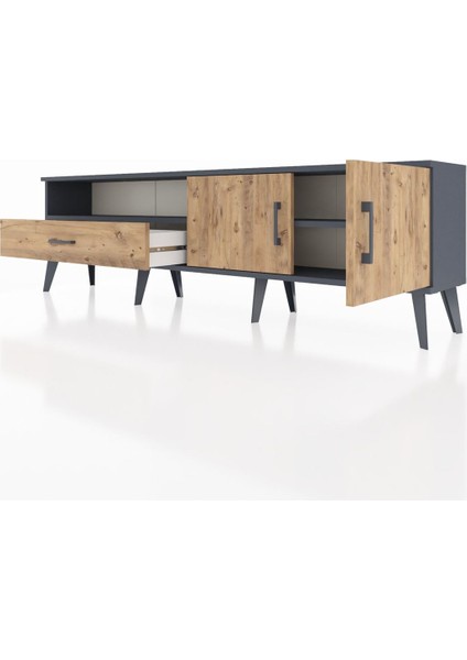 Arges Tv Ünitesi 2 Raflı Tek Çekmeceli 2 Kapaklı 176X30X51 Antrasit-Çam/çam fırsatları