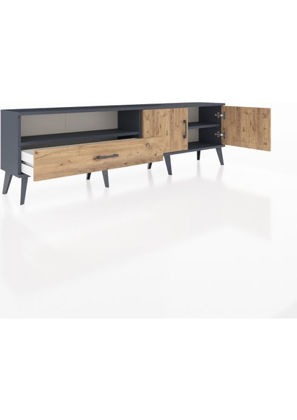 Arges Tv Ünitesi 2 Raflı Tek Çekmeceli 2 Kapaklı 176X30X51 Antrasit-Çam/çam indirimleri