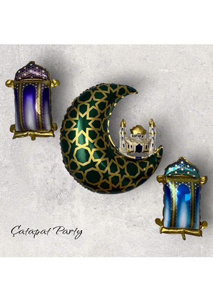 Hoşgeldin Ya Şehri Ramazan Konsepti Folyo Balon Seti - 2 Adet 45' Er cm - 1 Adet 65.5×63 cm Balon