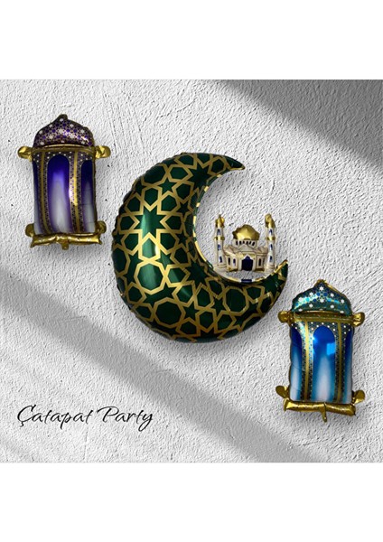 Hoşgeldin Ya Şehri Ramazan Konsepti Folyo Balon Seti - 2 Adet 45' Er cm - 1 Adet 65.5×63 cm Balon modelleri