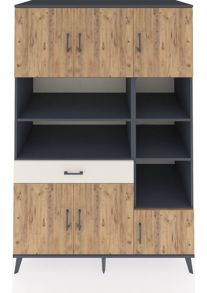 Kronos Dolap 10 Raflı Tek Çekmeceli 6 Kapaklı 132X59X195 Antrasit-Çam/aytaşı