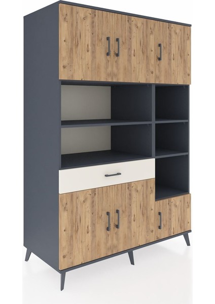 Kronos Dolap 10 Raflı Tek Çekmeceli 6 Kapaklı 132X59X195 Antrasit-Çam/aytaşı fiyatları