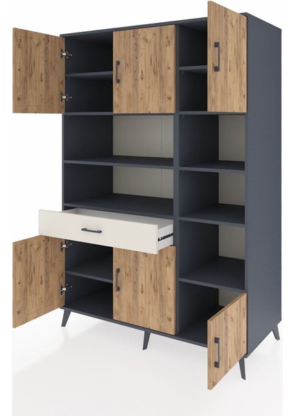 Kronos Dolap 10 Raflı Tek Çekmeceli 6 Kapaklı 132X59X195 Antrasit-Çam/aytaşı modelleri