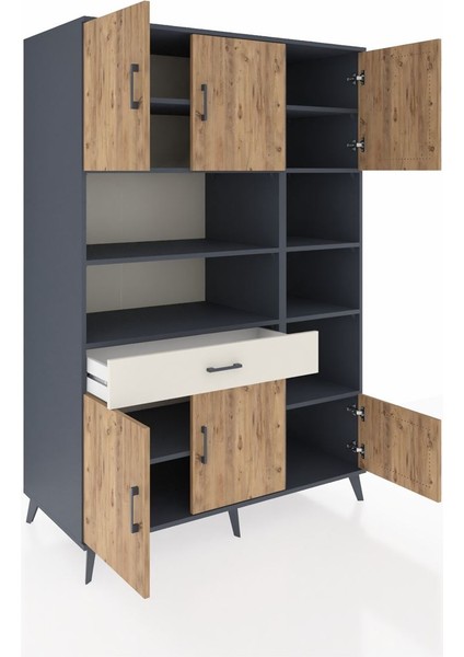 Kronos Dolap 10 Raflı Tek Çekmeceli 6 Kapaklı 132X59X195 Antrasit-Çam/aytaşı indirimleri