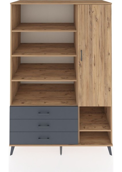 Kronos Dolap 9 Raflı 3 Çekmeceli Tek Kapaklı 132X59X195 Çam-Çam/antrasit