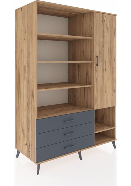 Kronos Dolap 9 Raflı 3 Çekmeceli Tek Kapaklı 132X59X195 Çam-Çam/antrasit fiyatları