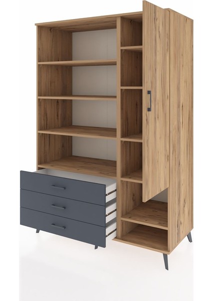 Kronos Dolap 9 Raflı 3 Çekmeceli Tek Kapaklı 132X59X195 Çam-Çam/antrasit modelleri