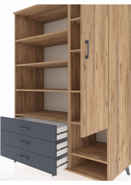 Kronos Dolap 9 Raflı 3 Çekmeceli Tek Kapaklı 132X59X195 Çam-Çam/antrasit fırsatları