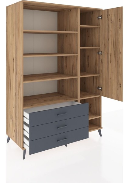 Kronos Dolap 9 Raflı 3 Çekmeceli Tek Kapaklı 132X59X195 Çam-Çam/antrasit indirimleri