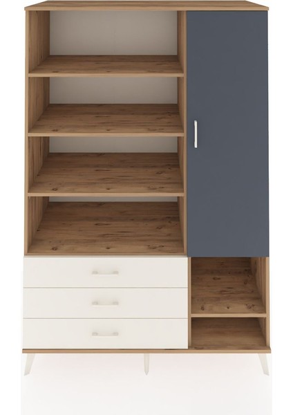 Kronos Dolap 9 Raflı 3 Çekmeceli Tek Kapaklı 132X59X195 Çam-Antrasit/aytaşı