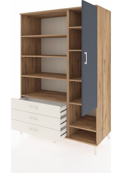 Kronos Dolap 9 Raflı 3 Çekmeceli Tek Kapaklı 132X59X195 Çam-Antrasit/aytaşı modelleri