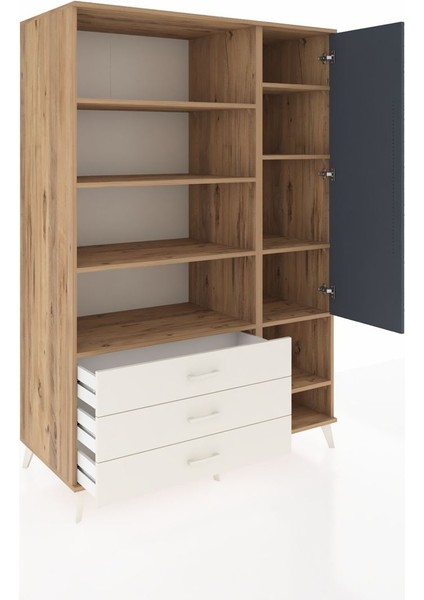 Kronos Dolap 9 Raflı 3 Çekmeceli Tek Kapaklı 132X59X195 Çam-Antrasit/aytaşı indirimleri