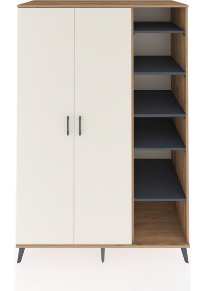 Kronos Dolap 7 Raflı 2 Kapaklı Tek Askılı 132X59X195 Çam-Aytaşı/antrasit