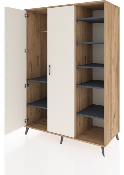 Kronos Dolap 7 Raflı 2 Kapaklı Tek Askılı 132X59X195 Çam-Aytaşı/antrasit modelleri