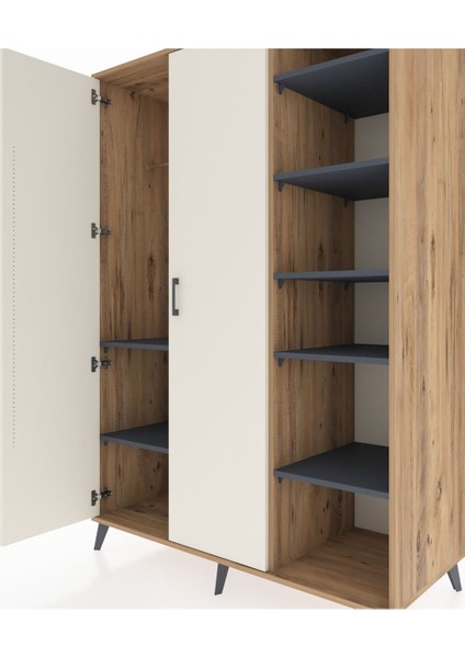 Kronos Dolap 7 Raflı 2 Kapaklı Tek Askılı 132X59X195 Çam-Aytaşı/antrasit fırsatları